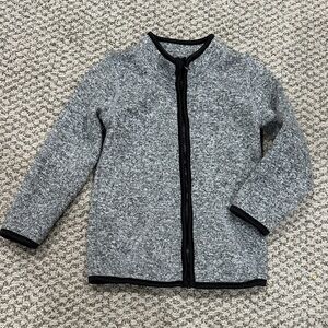Gray Knit Cardigan with Black Trim